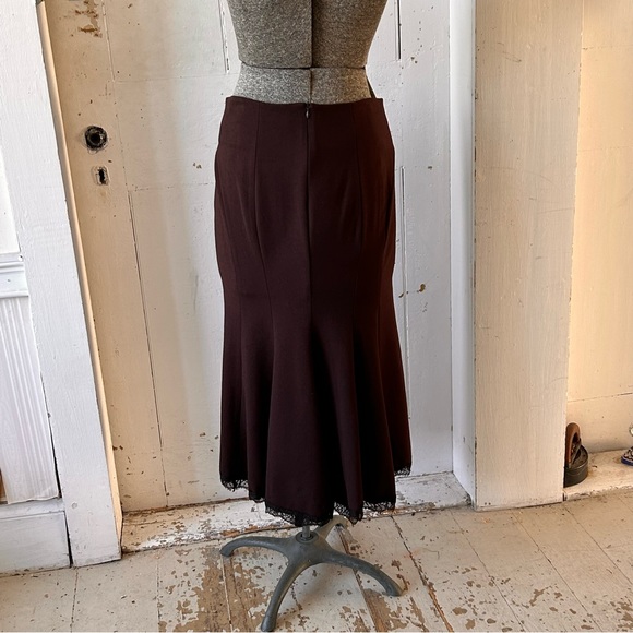 Gizel Brown Gored Midi Skirt Eyelash Lace Trim - Picture 5 of 10
